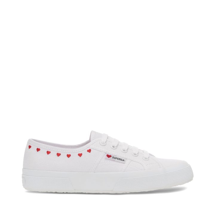 Superga 2750 Broderie Petits Coeurs Blanc-coeur Rouge