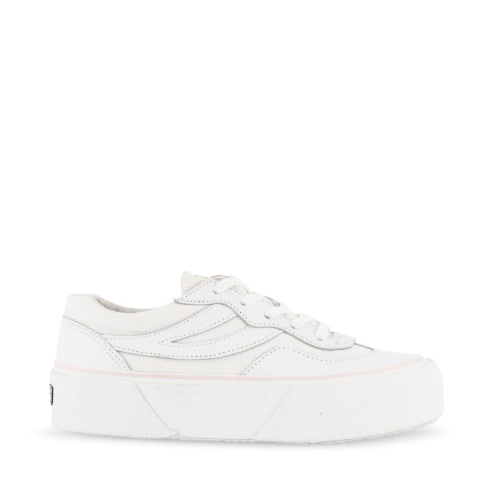 Superga 3041 Revolley Plate-forme En Cuir Blanc-rose Ish