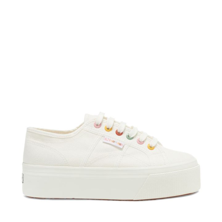 Superga 2790 Détails Arc-en-ciel œillets Blancs-groovy