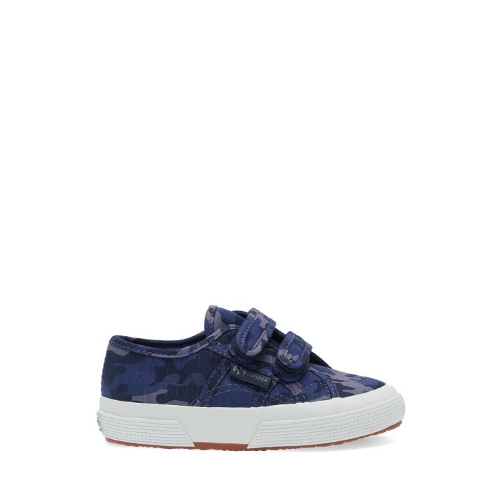 Superga 2750 Bretelles Enfants Camo Ripstop Bleu Gris Dk Camouflage