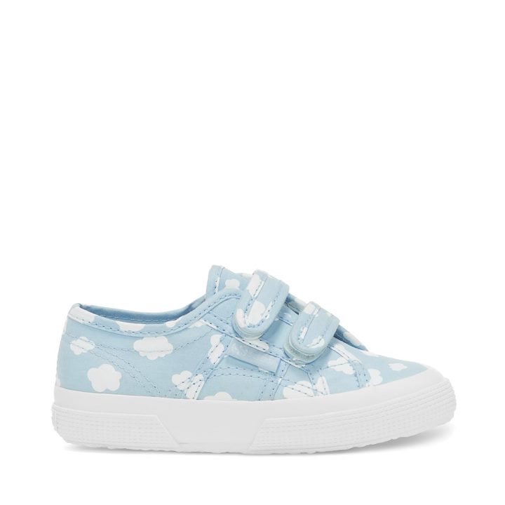 Superga 2750 Enfants Sangles Nuages ​​imprimer Lt Bleu-blanc Nuages