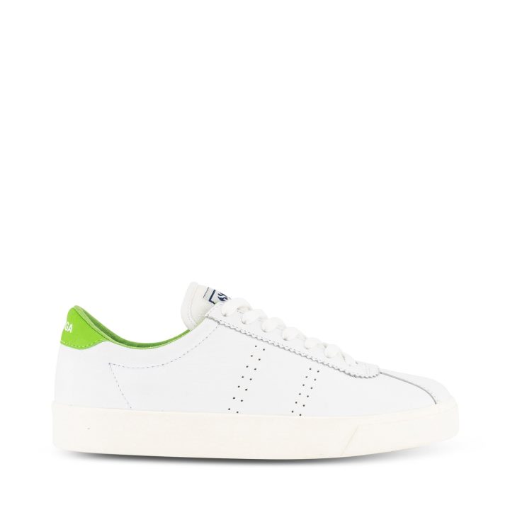 Superga 2843 Club S Confort Cuir Blanc Vert Flash
