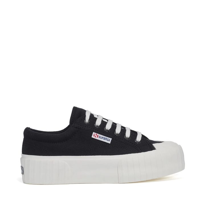 Superga 2631 Stripe Plateforme Noir Blanc