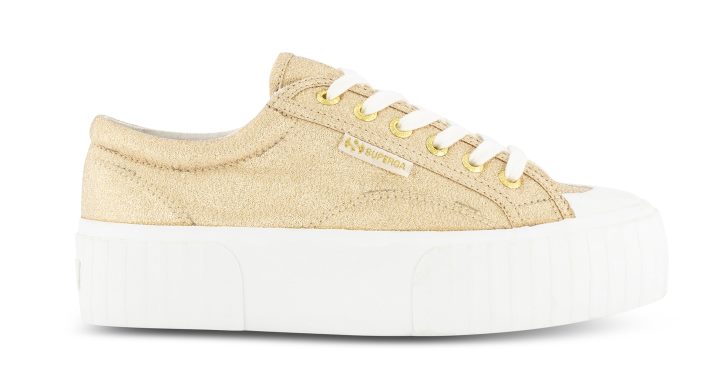 Superga 2631 Stripe Platform Lame Jaune Or