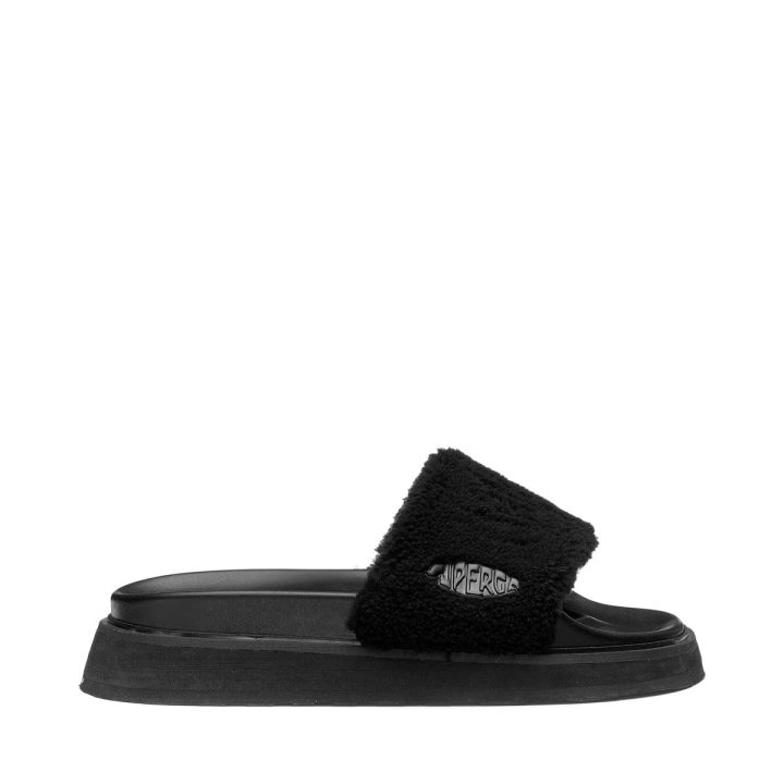 Superga 1918 Slide Platform Fausse Fourrure Noir Total