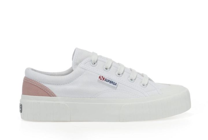 Superga 2630 Stripe Capitonné Blanc-rose Poussiéreux