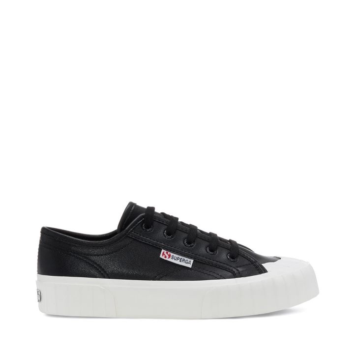 Superga 2630 Stripe Simili Cuir Vegan Noir-blanc