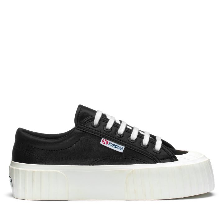 Superga 2631 Stripe Platform Vegan Noir-blanc Avorio