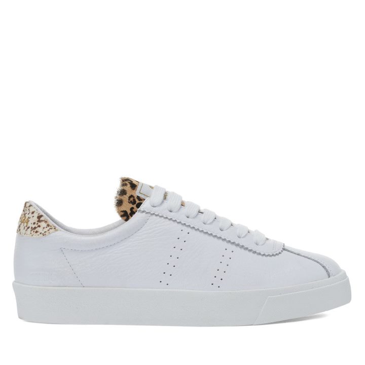 Superga 2843 Club S Cuir De Veau Détails Taches Blanches Léopard