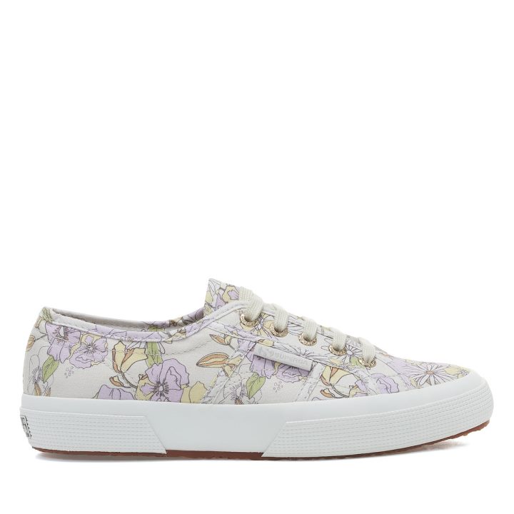 Superga 2750 Imprimé Floral Lt Beige Lilla Lt Fleurs Jaunes