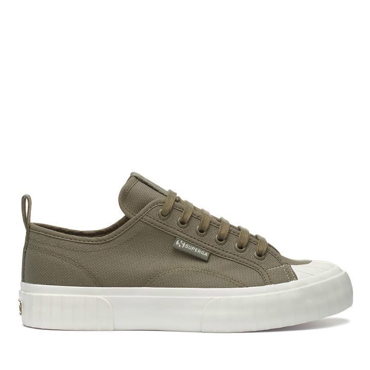 Superga 2630 Sangle à Rayures Vert Safari-f Avorio