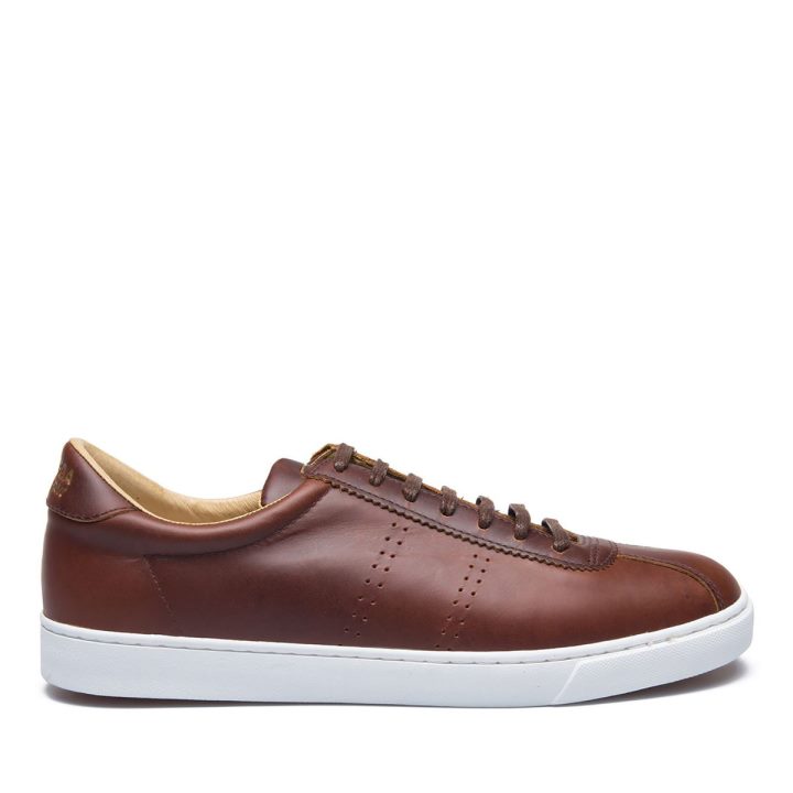 Superga 2843 Superga Sport Cuir Brossé Cognac-blanc