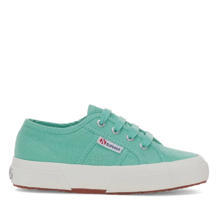 Superga 2750 Jcot Classic Kids Vert D'eau-f Avorio