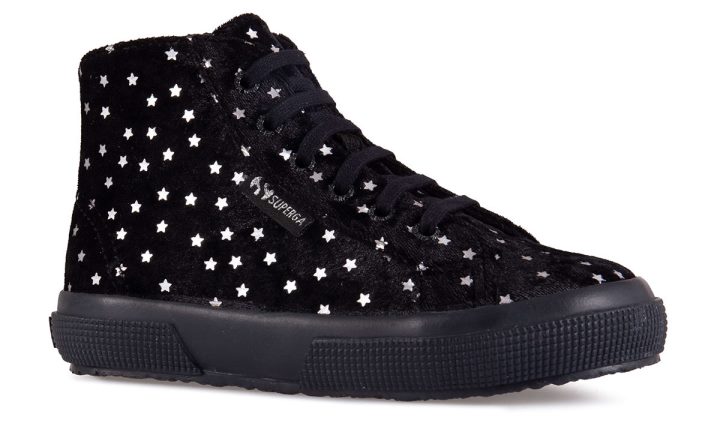 Superga 2795 étoiles De Velours Pour Enfants Noir-étoiles Argentées